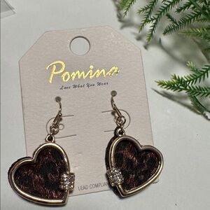 Pomina Leopard Print Heart Dangle Earrings Gold Tone (BR1010/1)